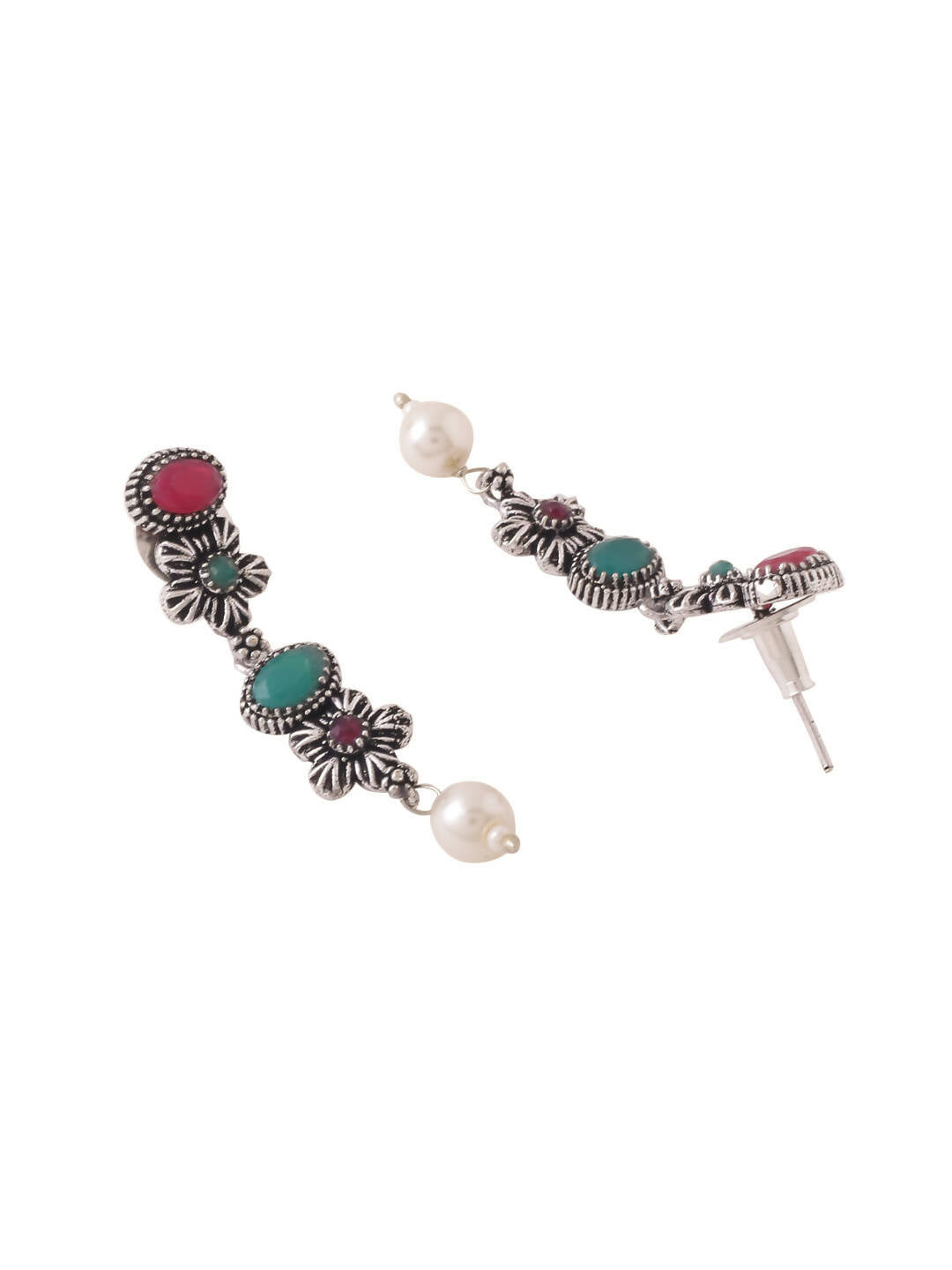 NVR Women Silver-Plated Stone Studded Oxidised Silver Jewellery Set - Grab2buy