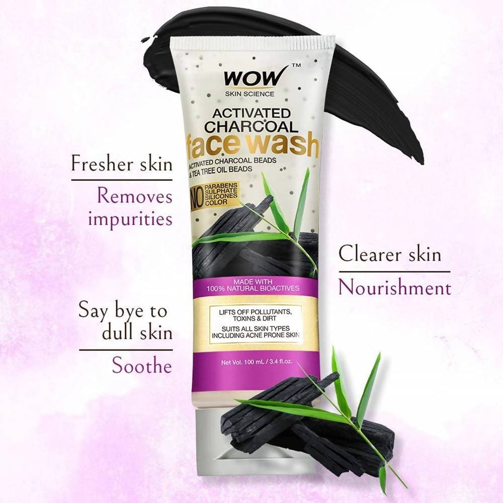 Wow Skin Science Charcoal + Glycolic Acid Detoxifying Face Wash for Oil Control + Gentle Exfoliation with Tea Tree & Aloe  Grab2Buy Wow Skin Science Grab2Buy