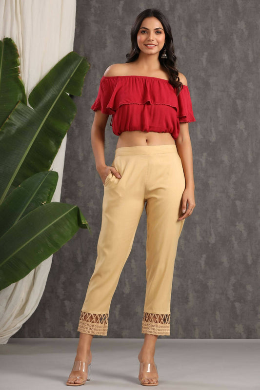 Juniper Women Gold Rayon Solid Slim Fit Pant/Slim Pant - Grab2buy