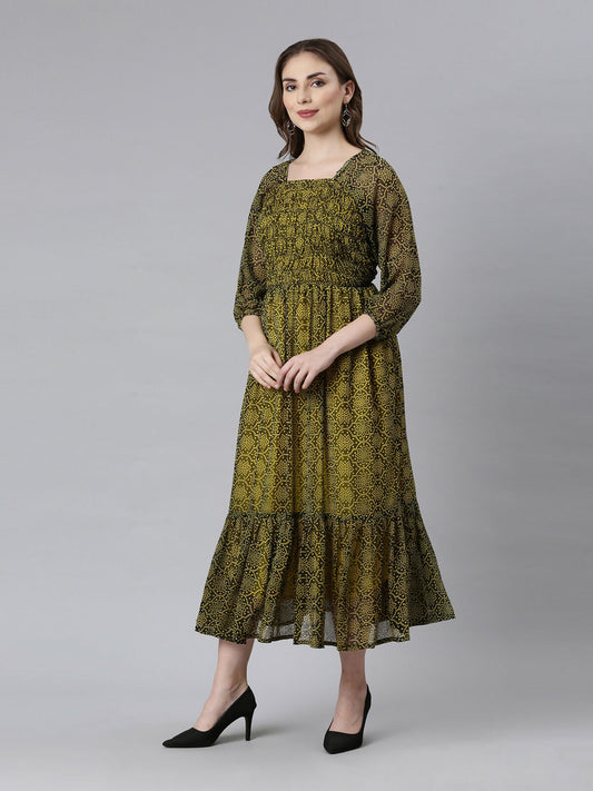 Souchii Black Bandhani Printed Ethnic Fit & Flare Dress