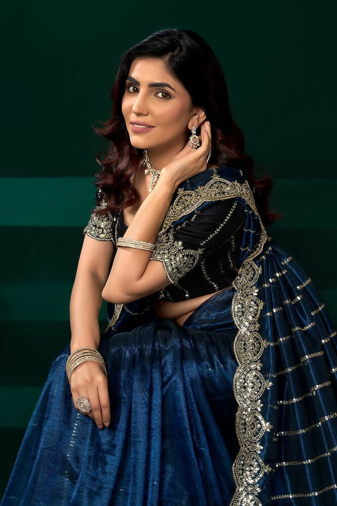 Joban Fashion Navy Blue Net Party Wear Sarees