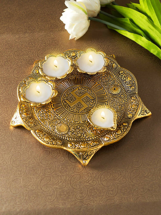 Golden Peacock Gold Toned Metallic Pooja Thali 