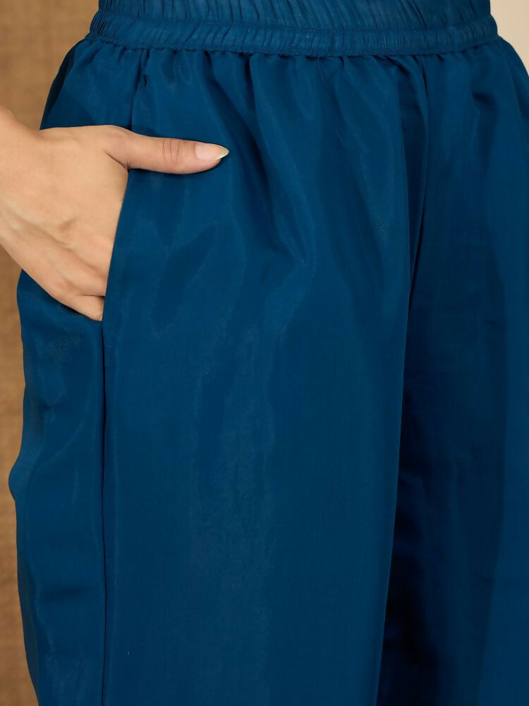 Joban Fashion Women Blue Roman Silk Embroidered Stitched Kurta Set