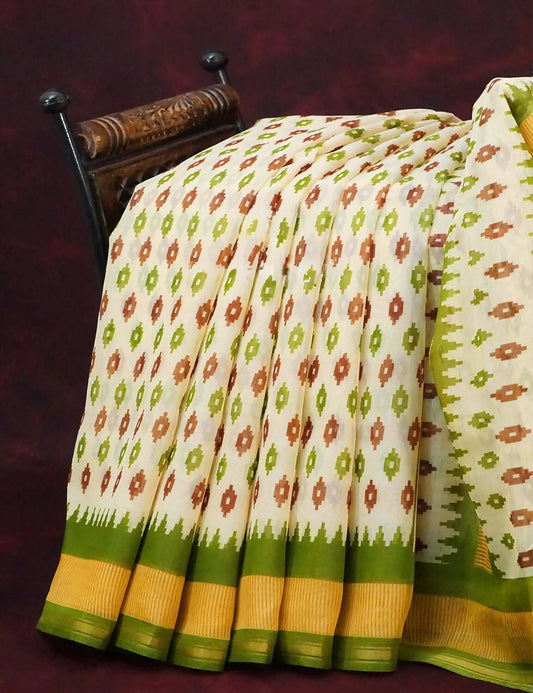 Combo of White and Green Patan Patola Semi Chanderi Saree By Gayathri Reddy Designer Studio | Grab2Buy