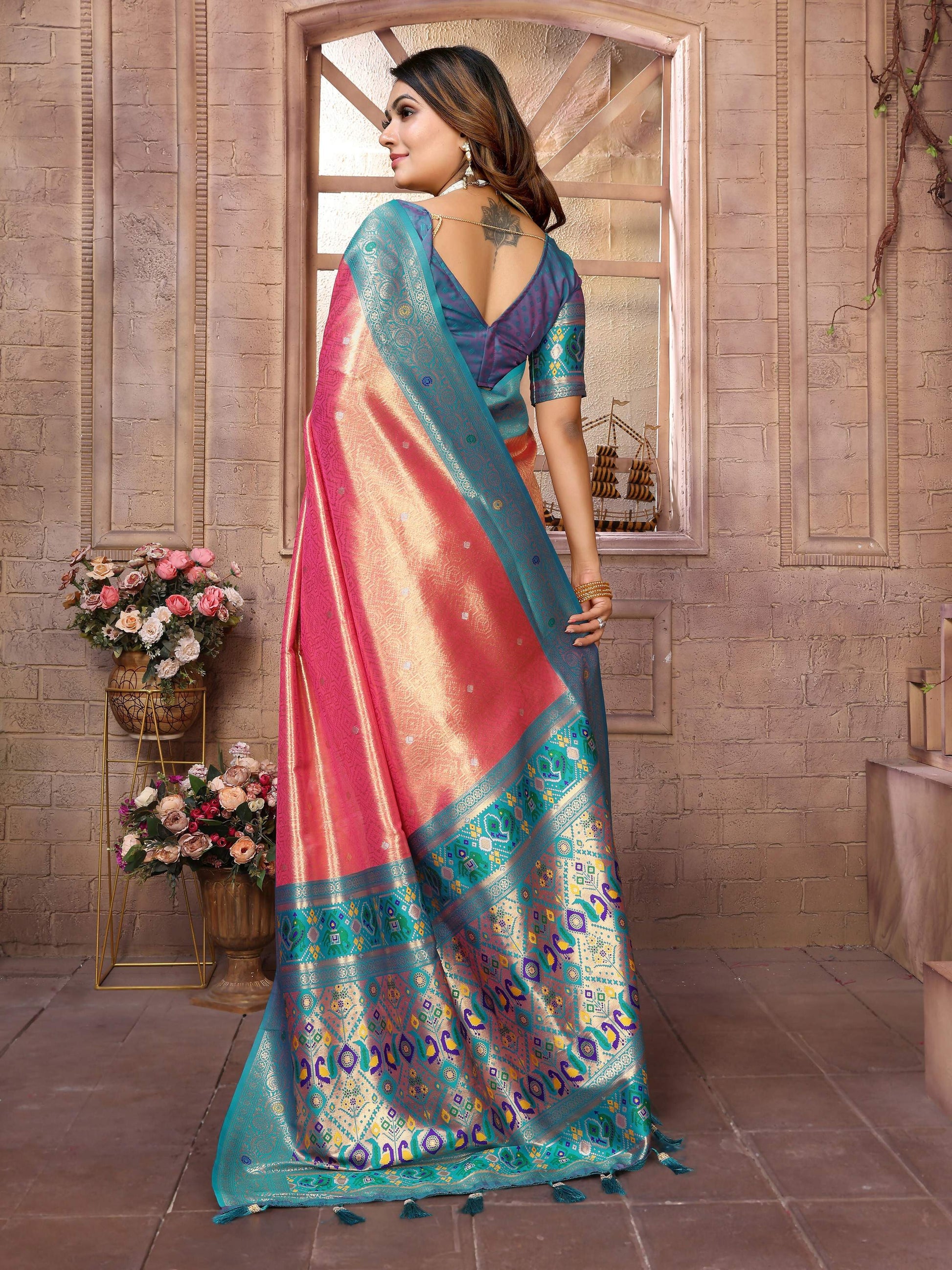 Aastha Fashion Red Banarasi Tissue Silk Weaving Saree