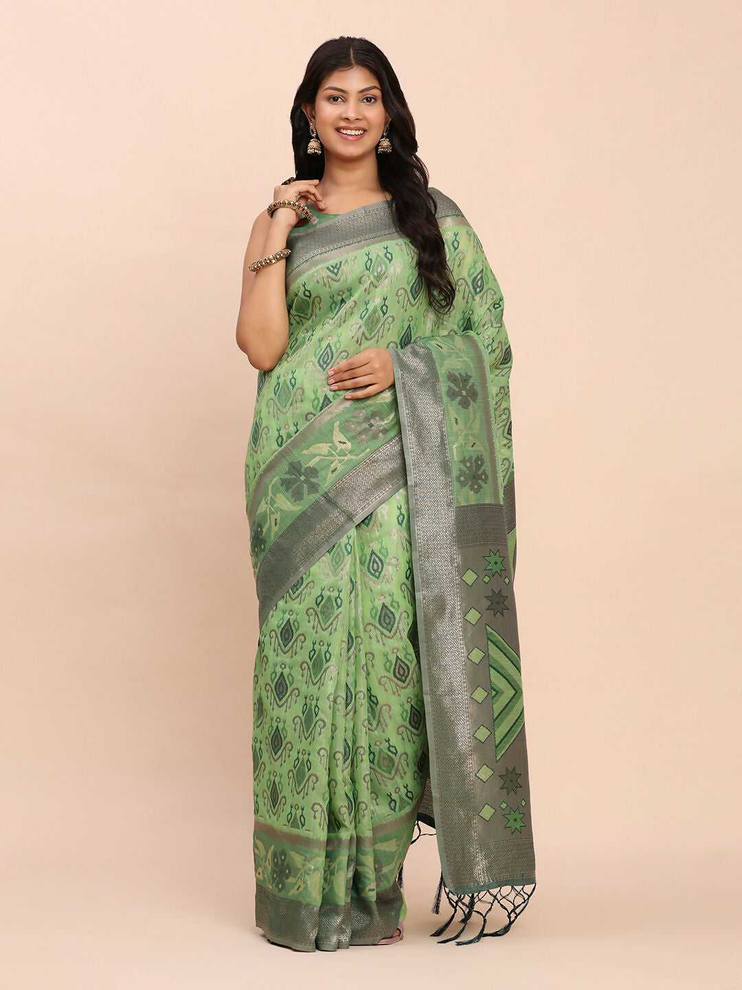 Shree Shyam Fashion Linen Cotton Green Saree