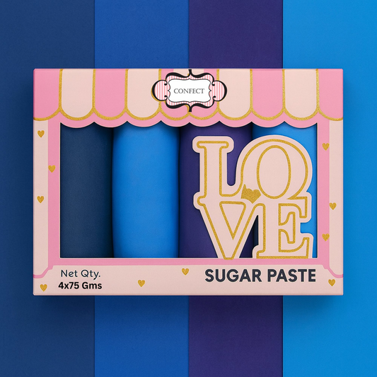 Confect Multipack of Navy Blue, Royal Blue, Electric Purple and Sky Blue Sugarpaste 10