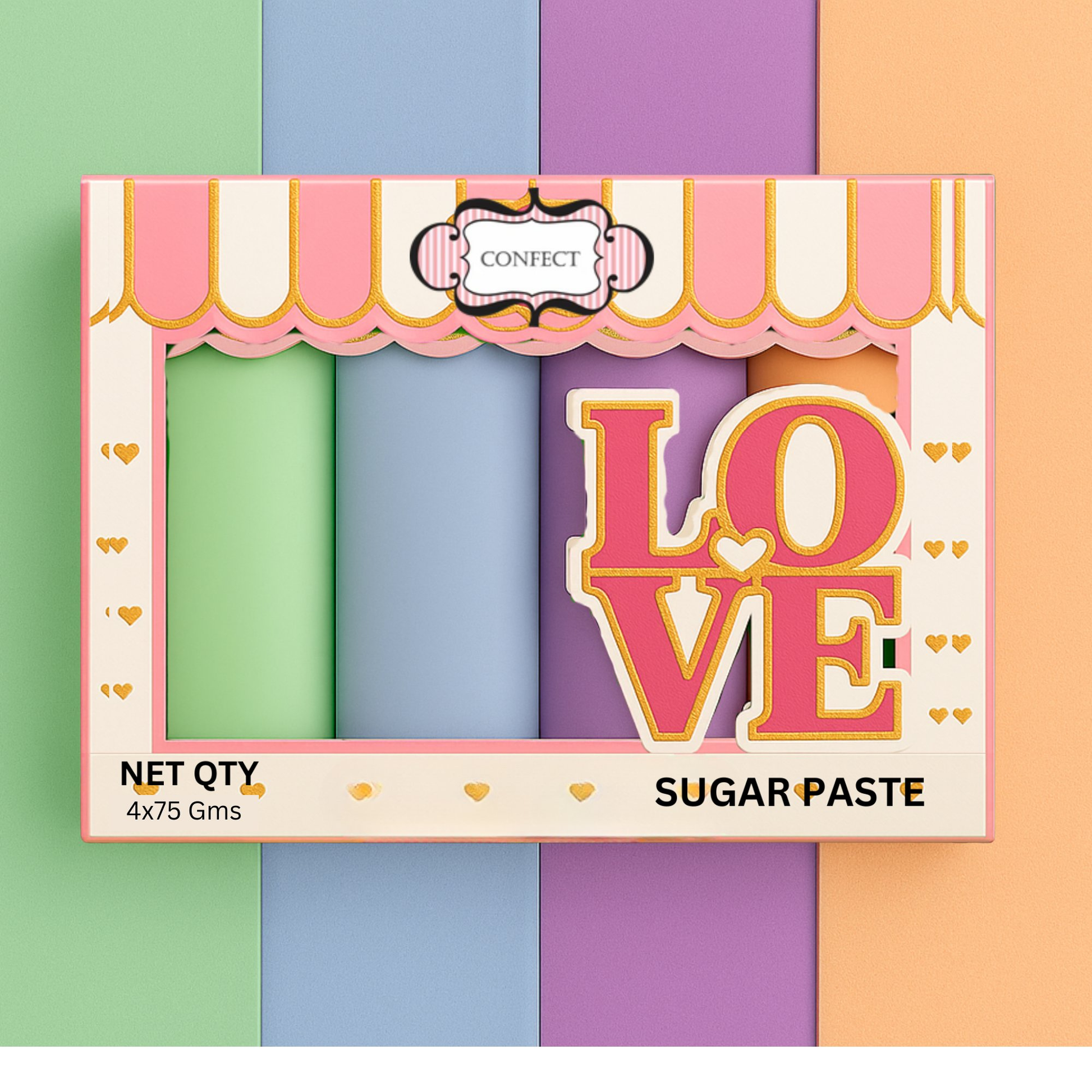 Confect Multipack of Mint green, Baby Blue, Lavender and Peach Sugarpaste 09