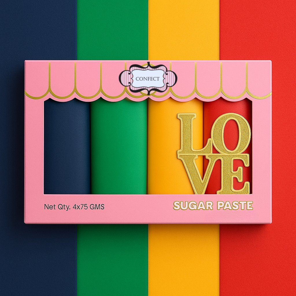 Confect Multipack of Navy Blue, Emerald Green, Yellow and Red Sugarpaste 14