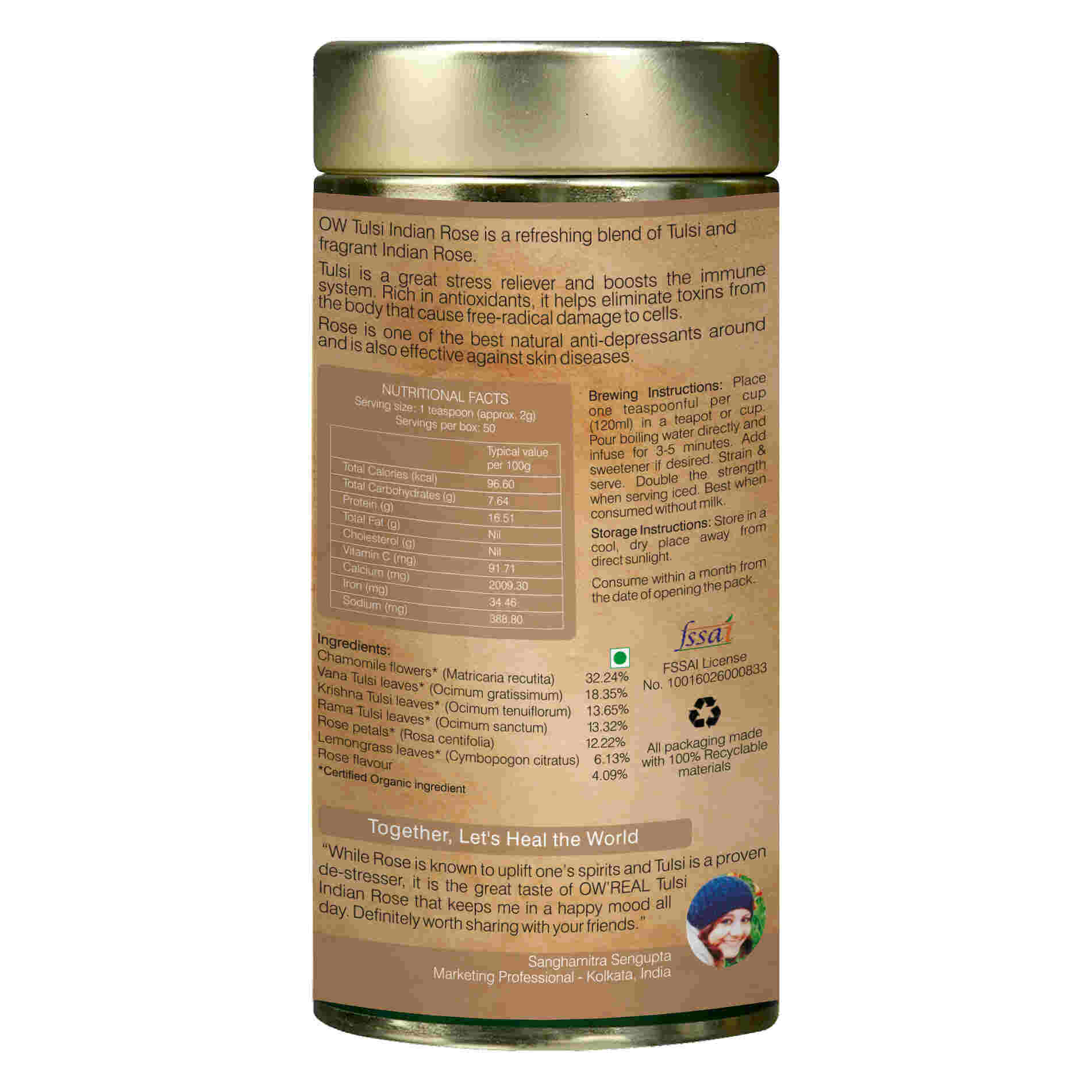 Organic Wellness Ow'Real Tulsi Indian Rose Tin Pack - Grab2buy