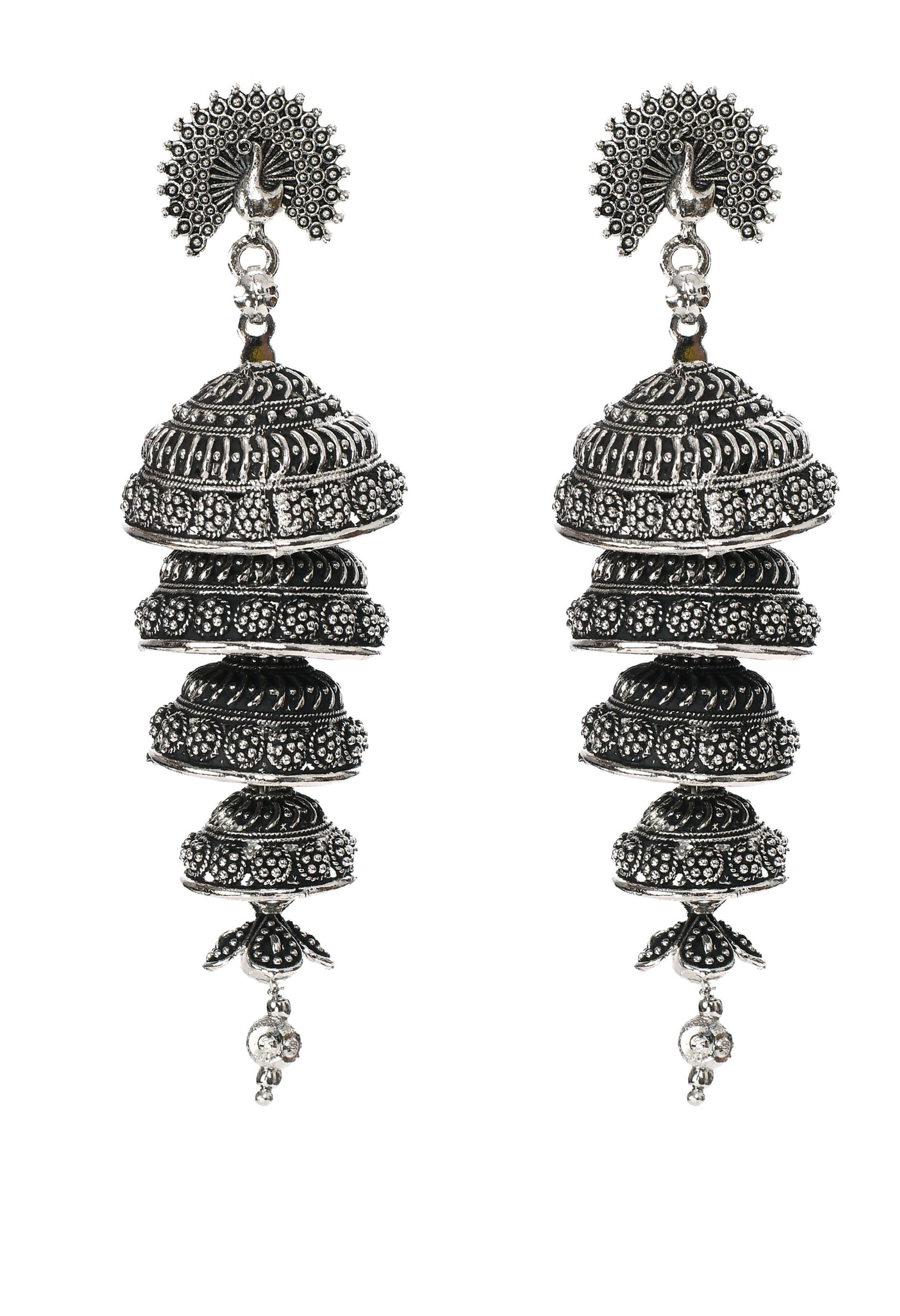 Mominos Fashion Johar Kamal Peacock Design Silver Colour Earrings - Grab2buy