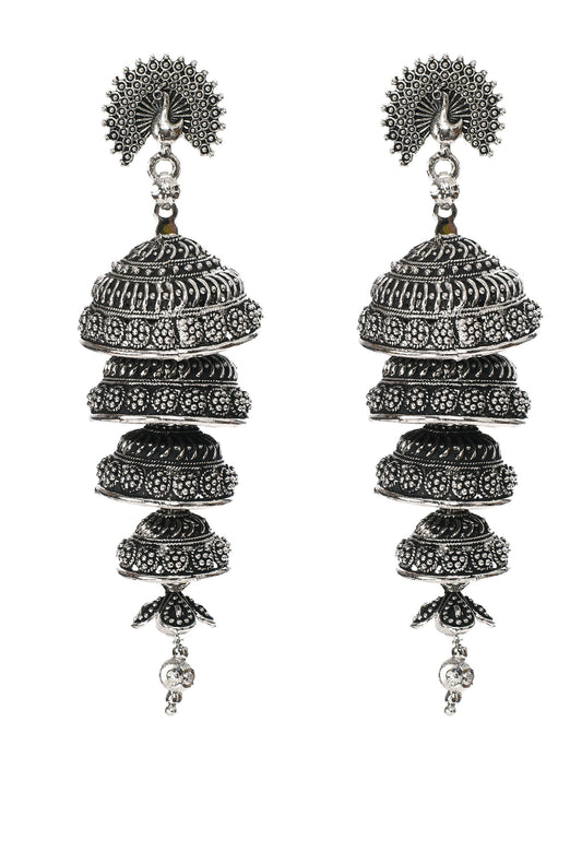 Mominos Fashion Johar Kamal Peacock Design Silver Colour Earrings - Grab2buy