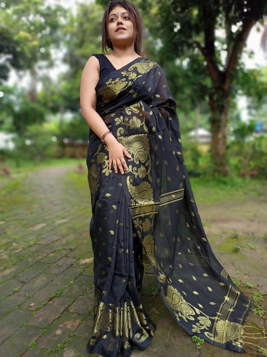 Exclusive Collection Black Beautiful Cotton Silk Grab2Buy 