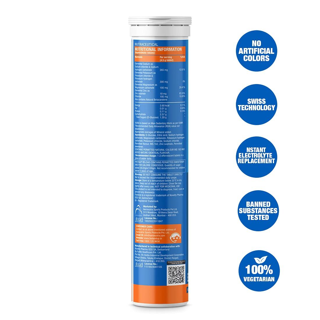 Fast&Up Reload O.R.S Effervescent Electrolyte Tablets - Orange 
