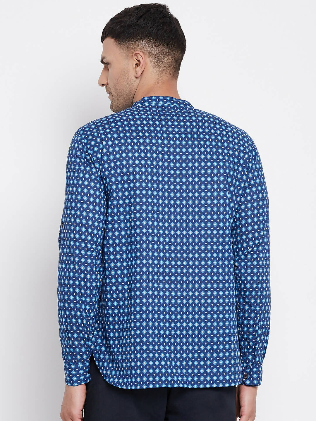 Even Apparels Blue Men's Pure Cotton Kurta With Band Collar 