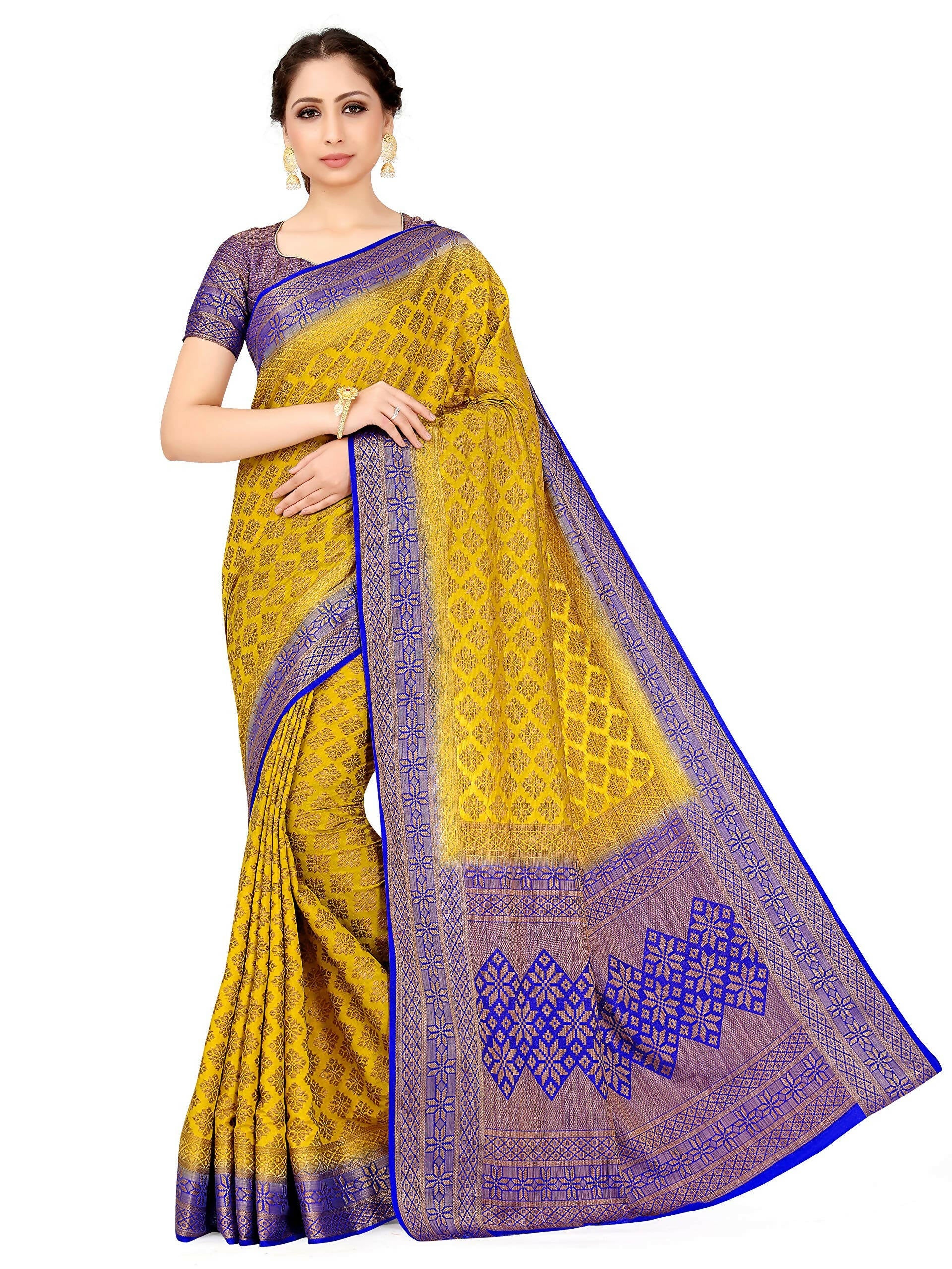 Mimosa Women's Mustard Yellow Patola Art Silk Saree