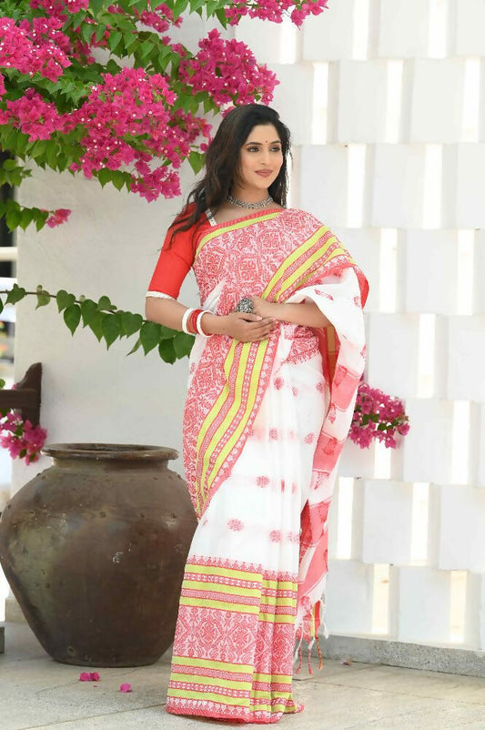Beatitude White Cotton Handloom Jamdani Saree
