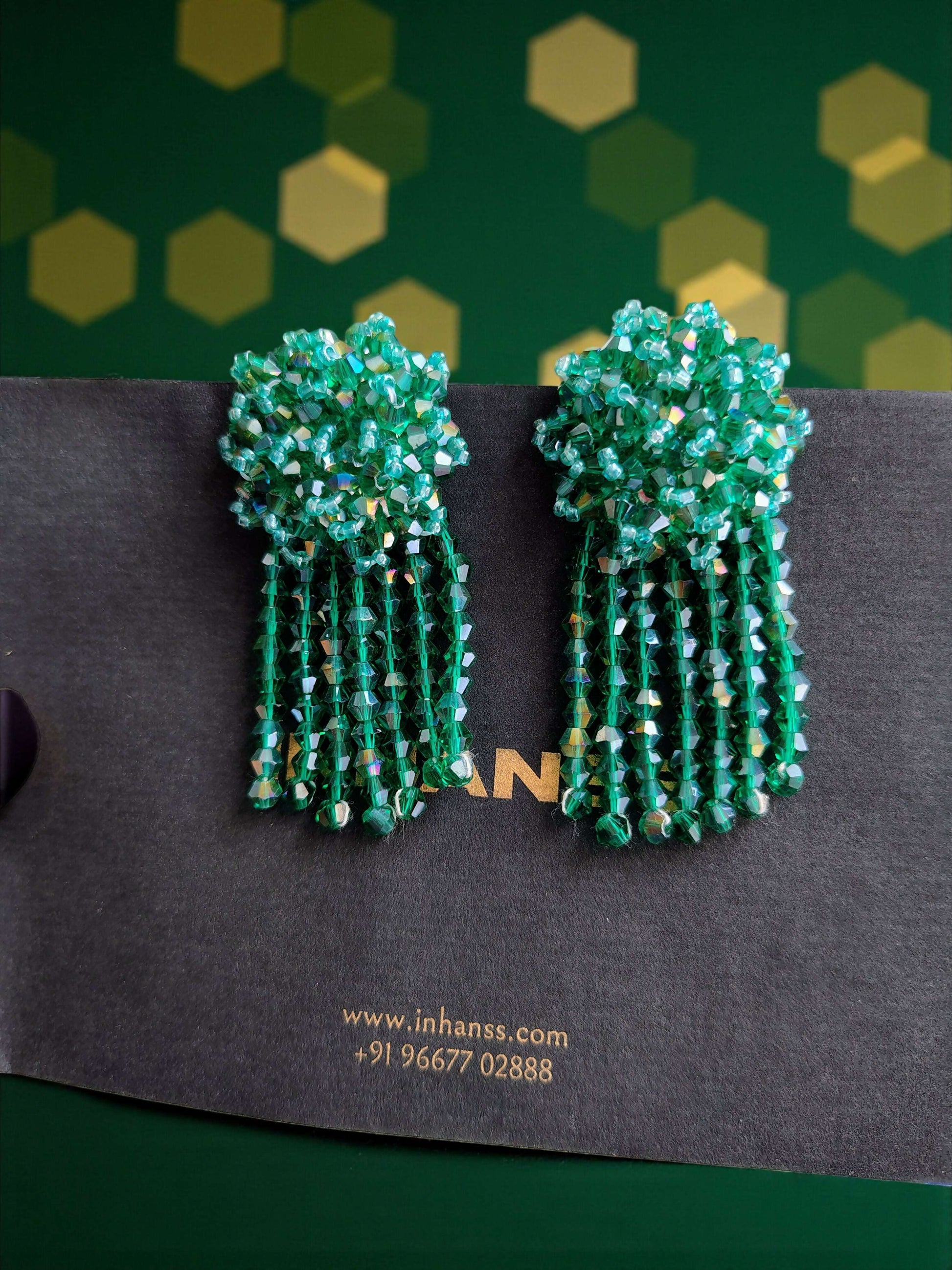 Inhanns Handmade Crystal Water Fall Earrings - Short - Sea Green Small