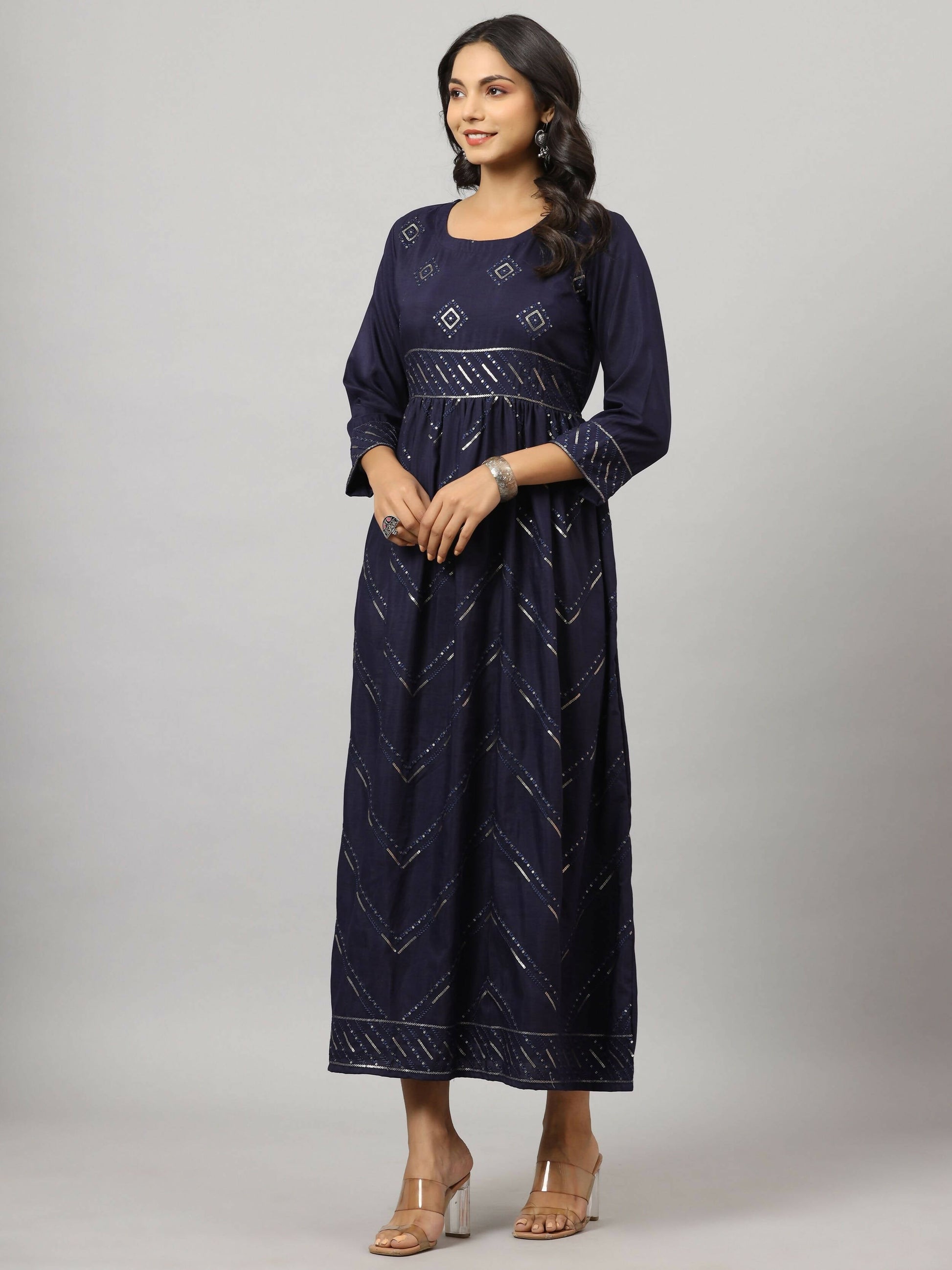 Juniper Women's Navy Festive Printed Flared Dress