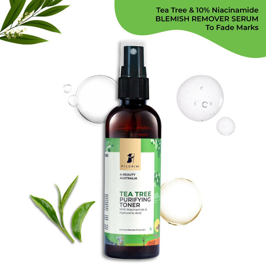 Pilgrim Tea Tree & 2% Niacinamide Face Toner For Oily Skin, Acne & Blemish Prone Skin, Pore Cleansing & Glowing Skin - Grab2buy