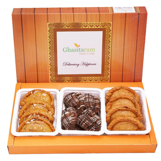 Ghasitaram Assorted Box of Traditional, Dry Sweet and Chocolate Gujiyas 