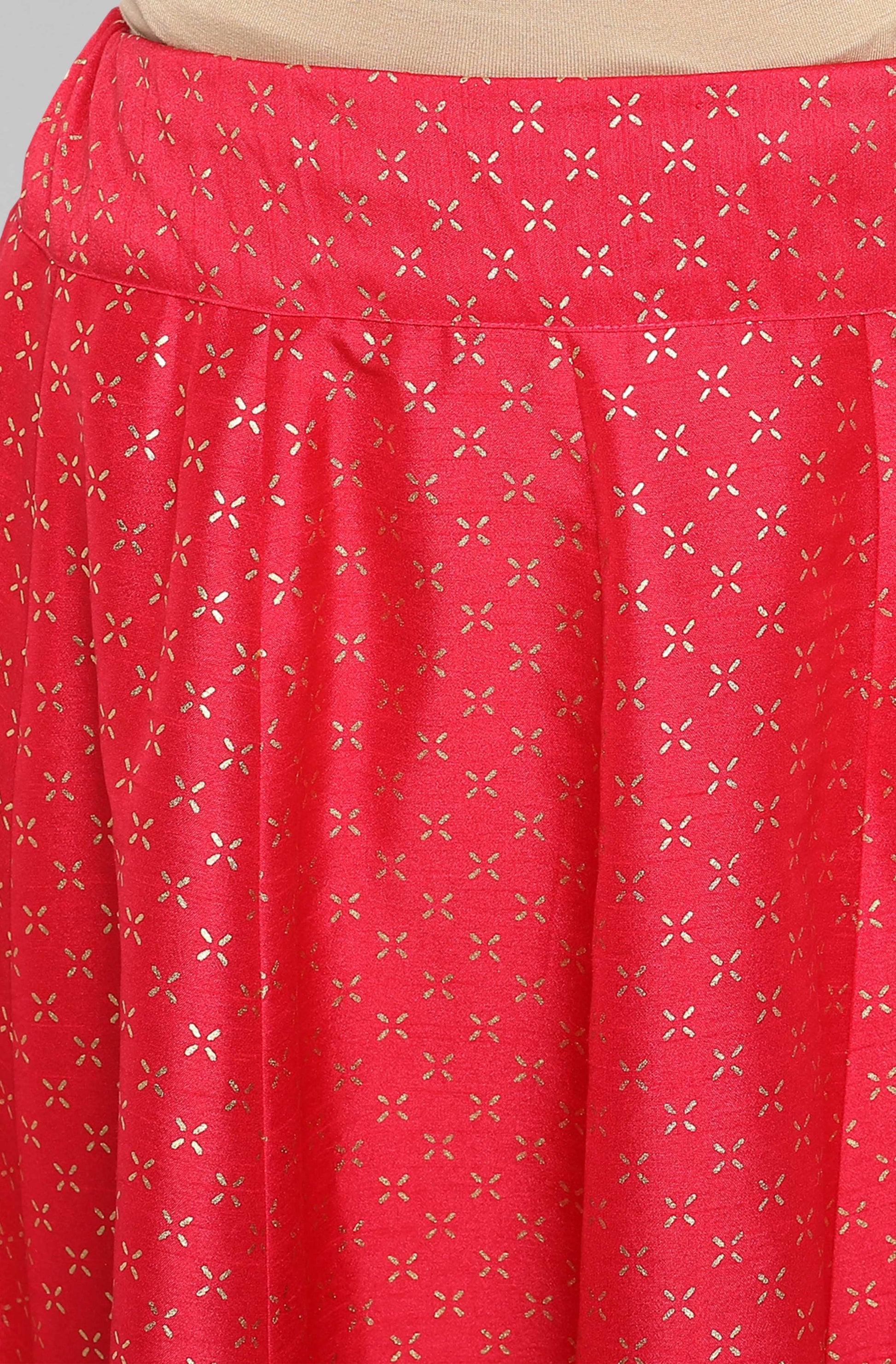 Janasya Women's Pink Poly Silk Gold Print Lehenga Choli With Dupatta 