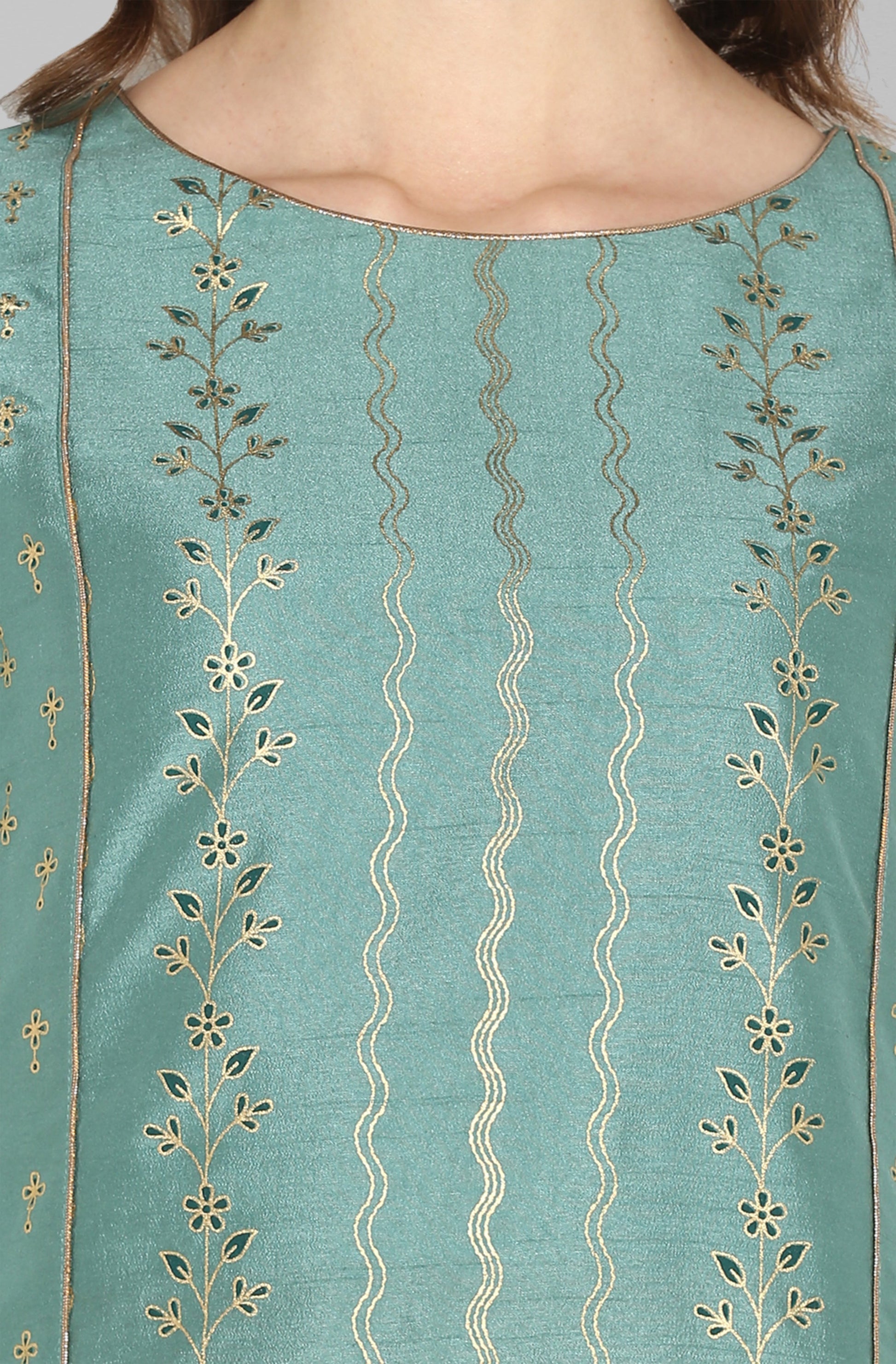 Janasya Women's Light Green Poly Silk Floral Print Kurta With Palazzo And Dupatta 