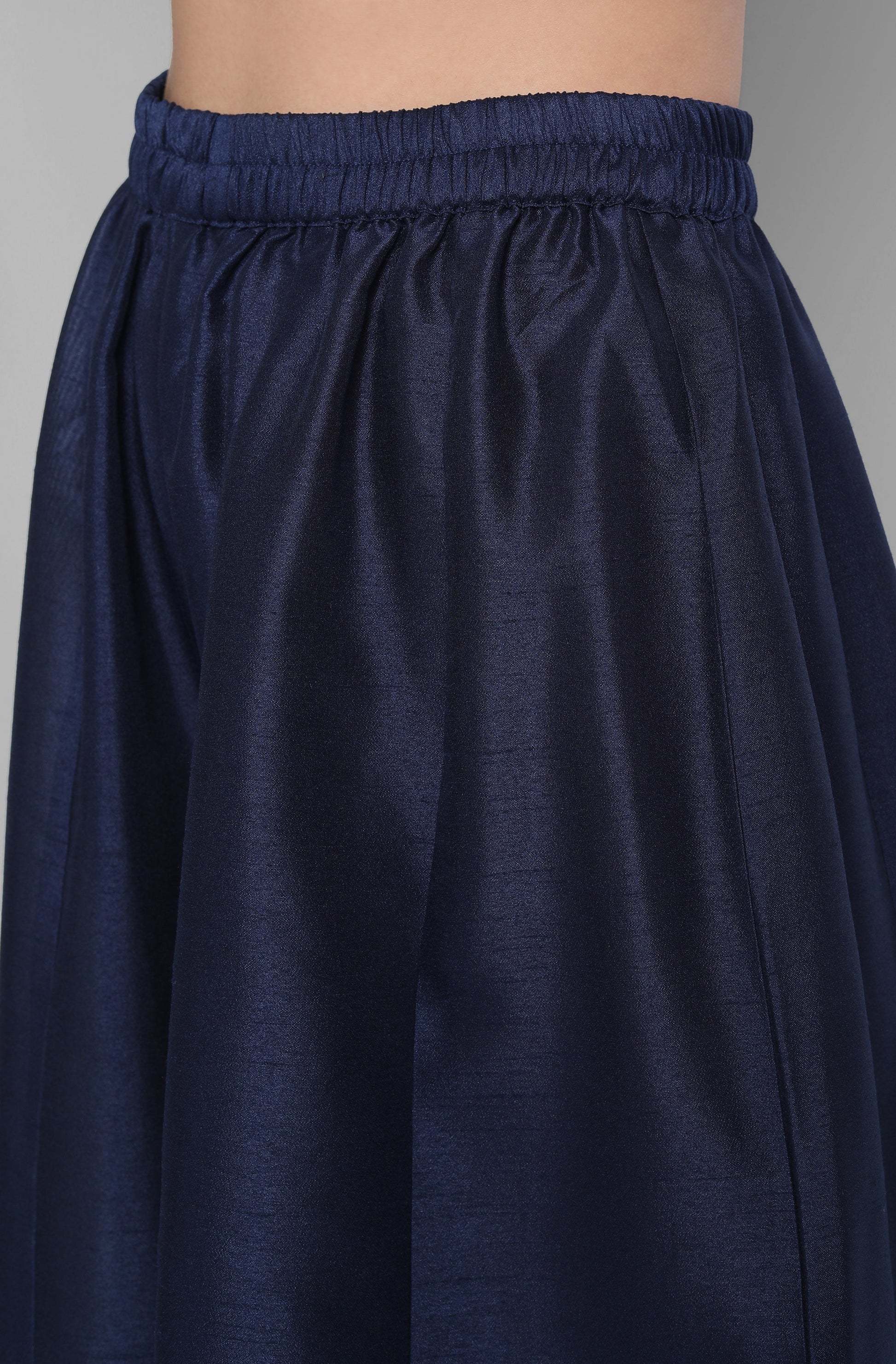 Janasya Women's Blue Poly Muslin Embroidered Kurta With Palazzo And Dupatta 