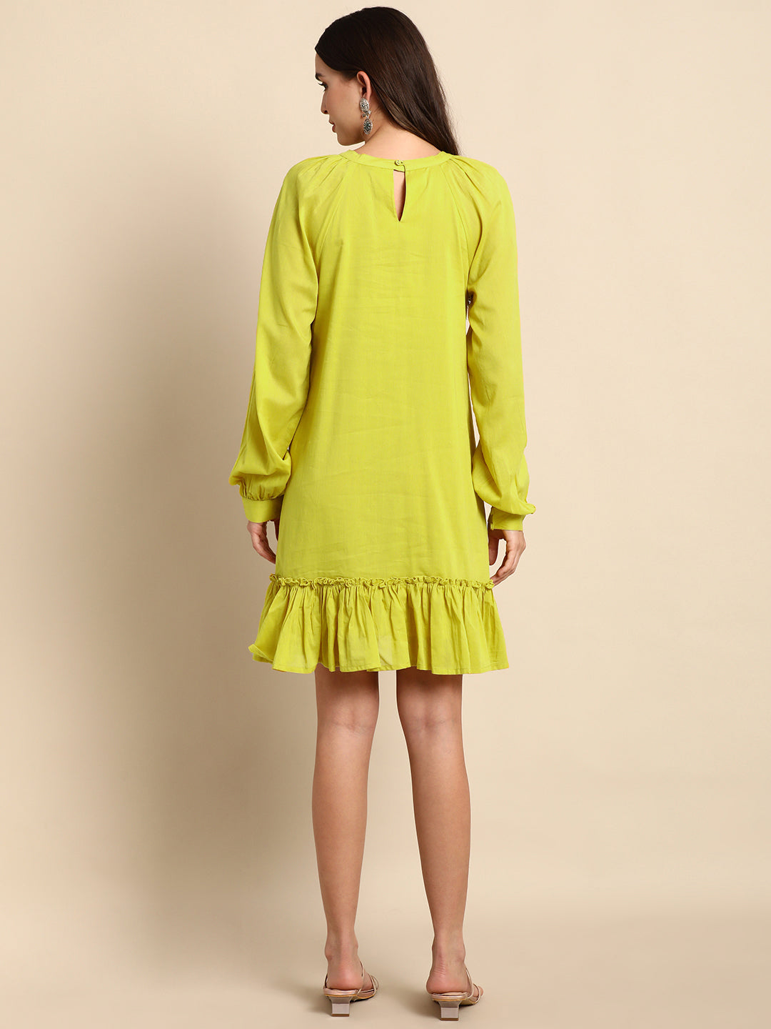 Janasya Women's Mustard Cotton Solid Drop-Waist Western Dress 