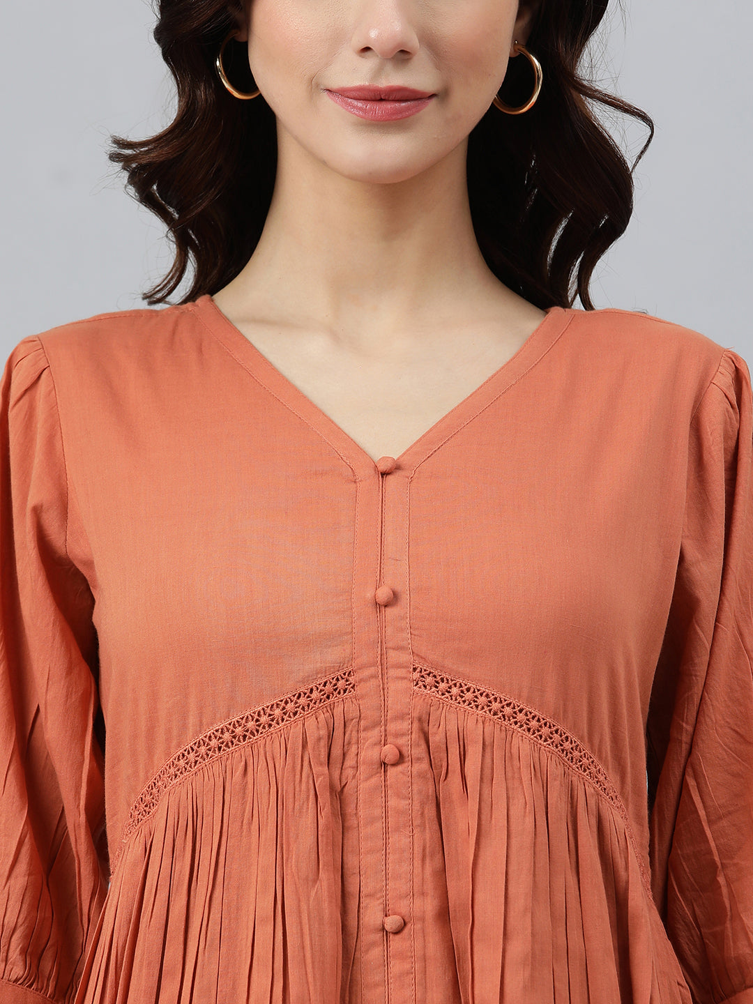 Janasya Women's Coral Orange Cotton Solid Flared Western Dress 