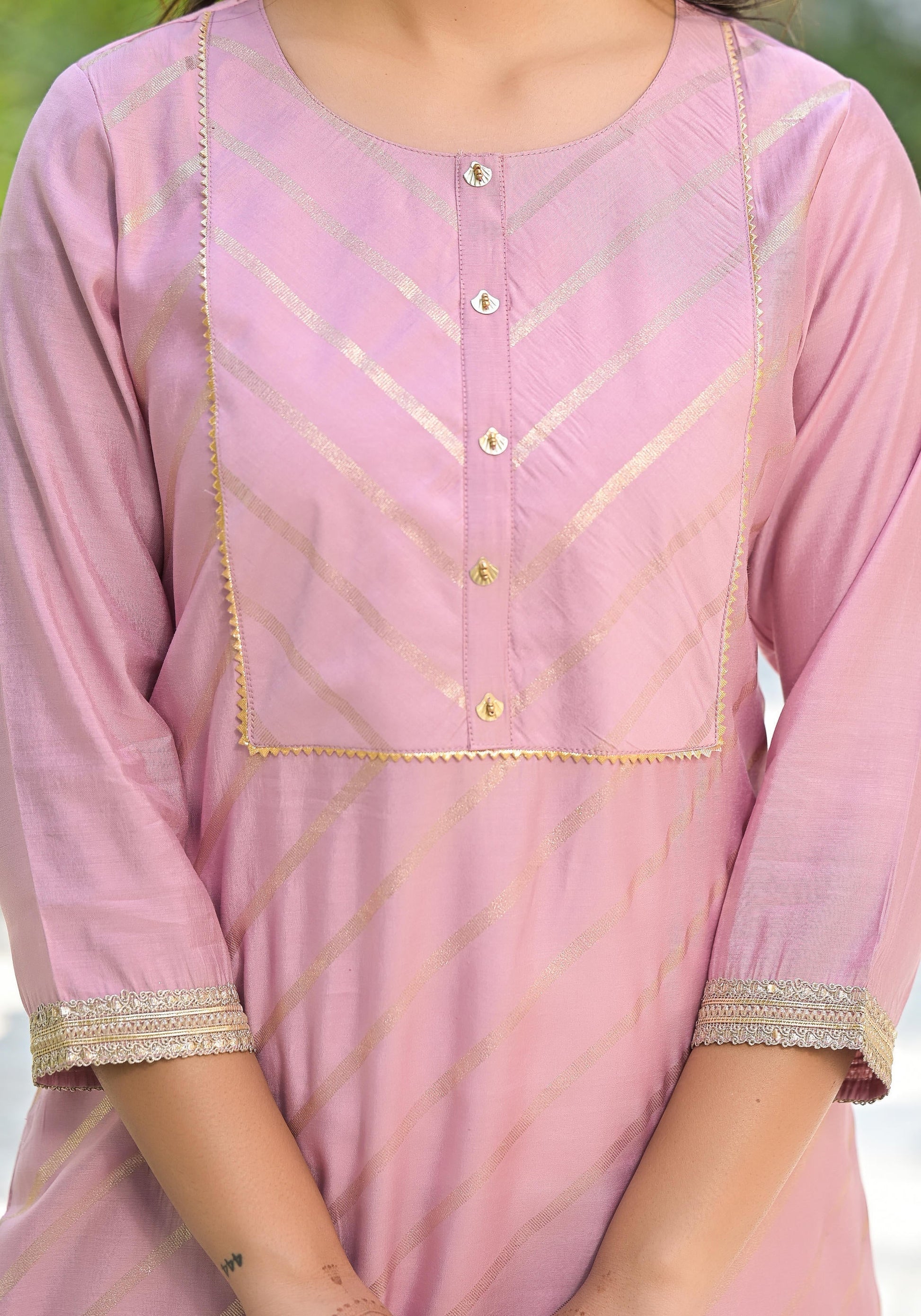 Juniper Women's Pink Floral Printed A-Line Tusser Silk Kurta