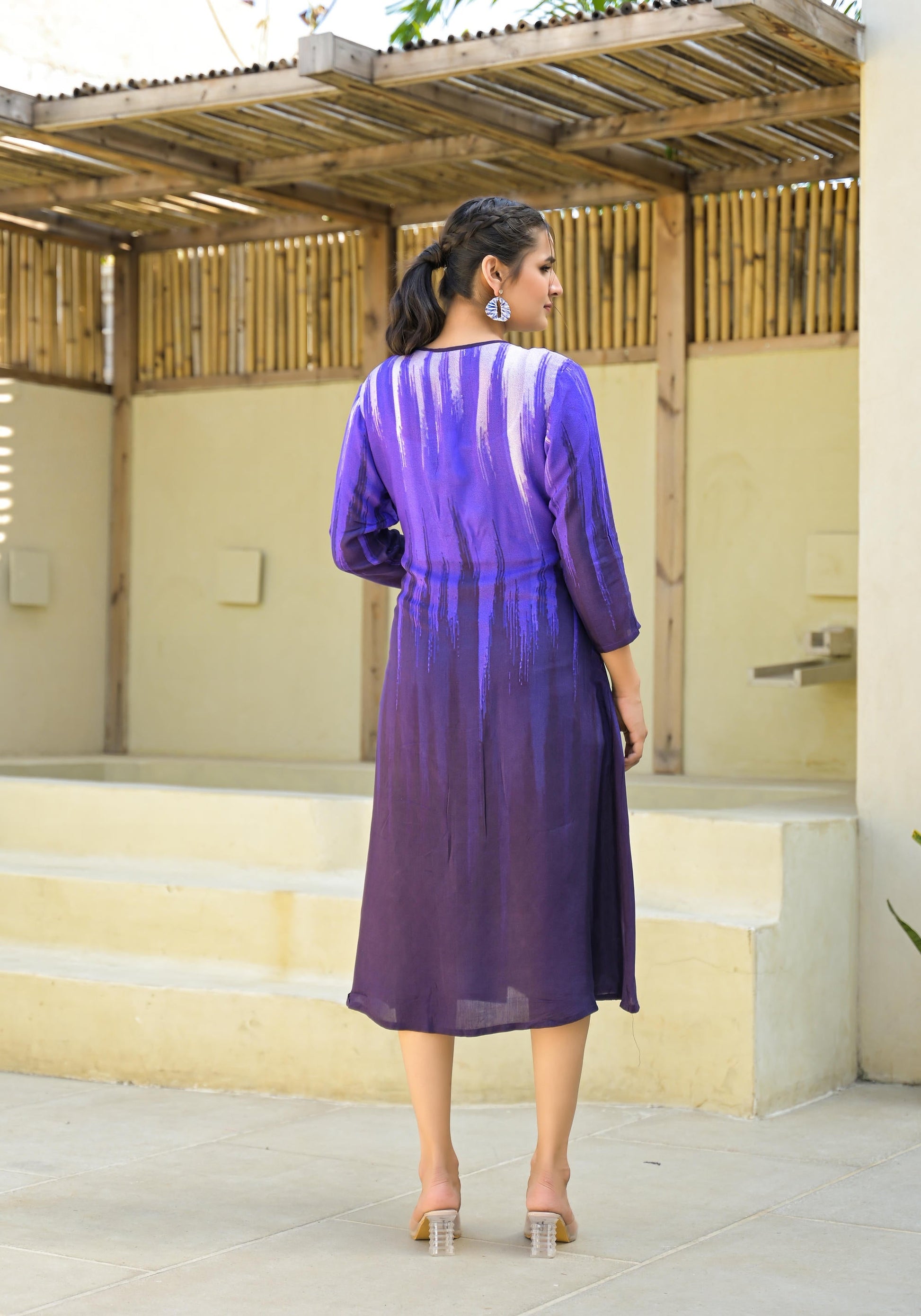 Juniper Purple women muslin dress with vibrant tie & dye print