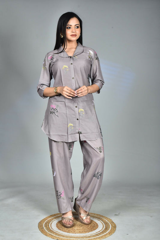 Morchari Digital Print Semi Muslin Co-Ord Set Top & Trouser-Multicolor 