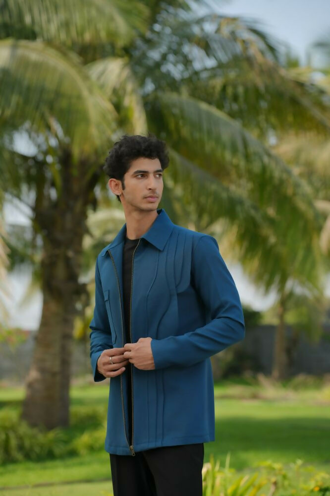 Sleek Teal Blue Shacket by Hilo Design