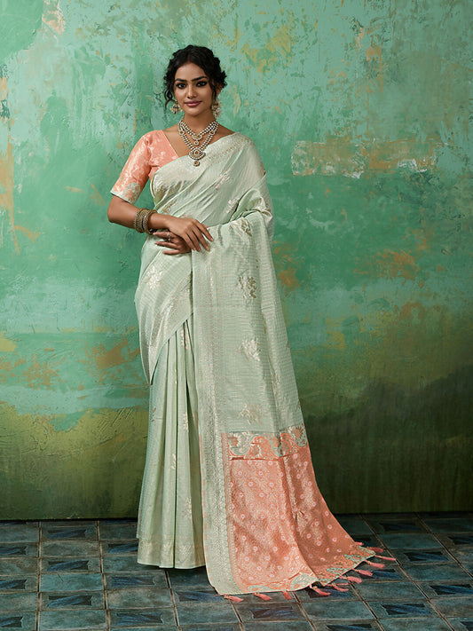 Shree Shyam Fashion Rama Green Linen Cotton Saree