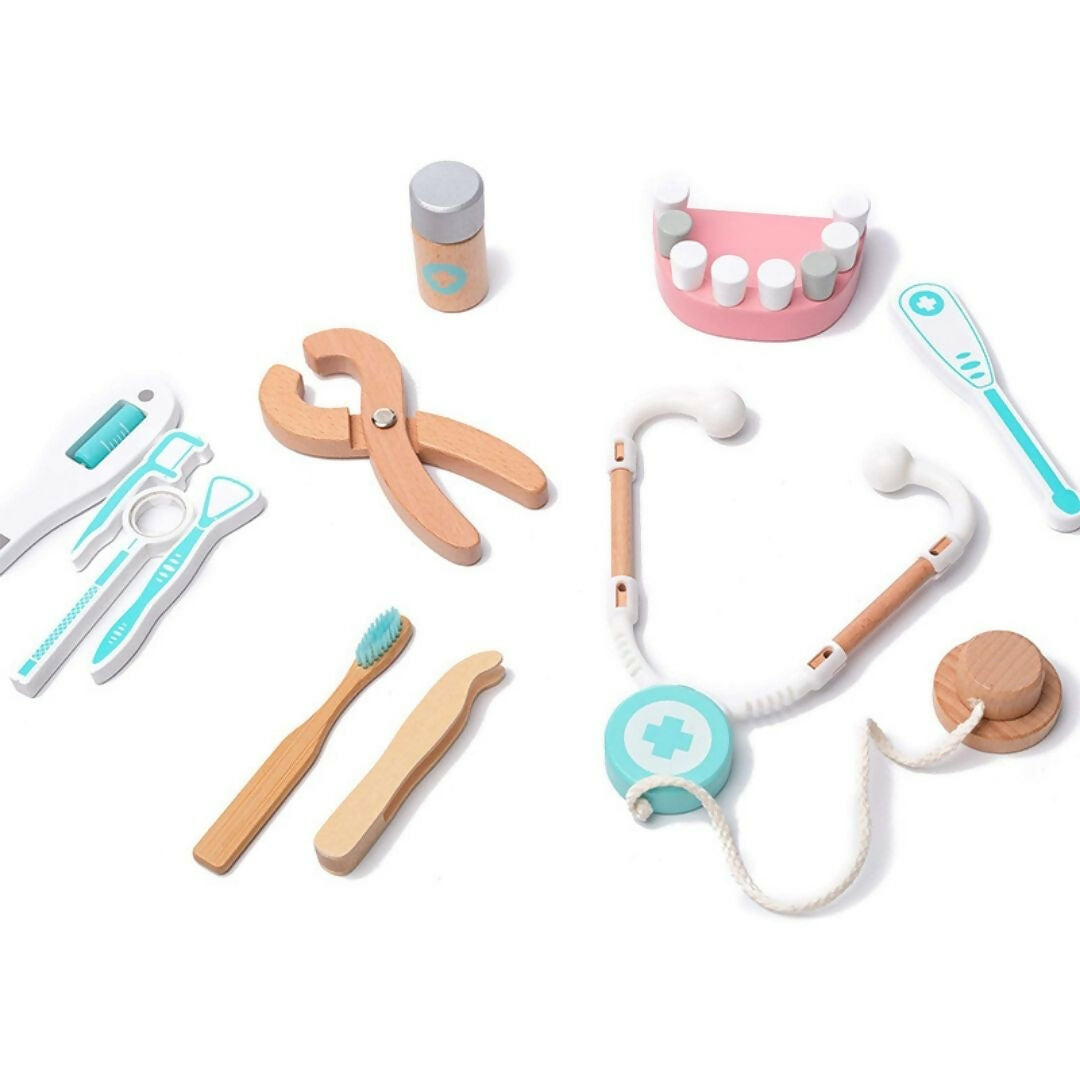 Nesta Toys Wooden Doctor Set for Kids, Pretend Play 18 Pcs Dentist Medical Kit for Kids (3-8 Years)