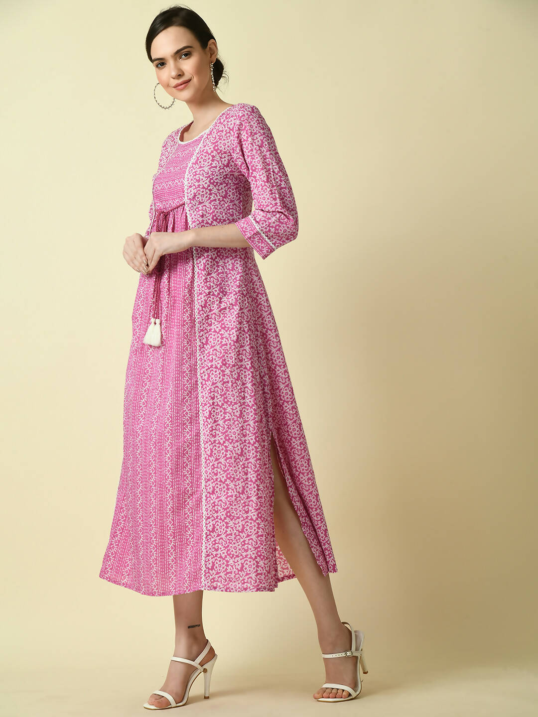 Myshka Women's Pink Floral Printed Gown Dress
