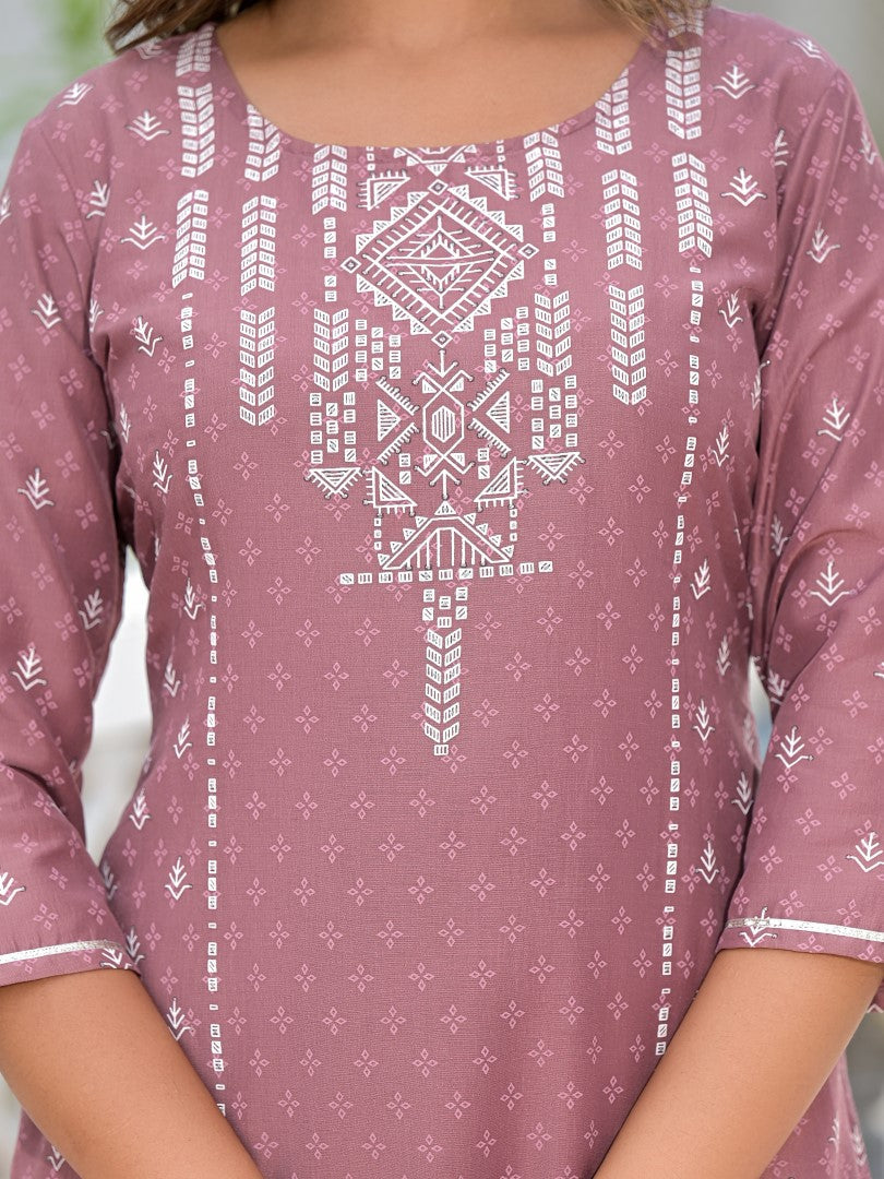 Juniper Women's Onion Pink Ethnic Motif Printed Viscose Kurta, Pant And Dupatta Set With Gotta Patti Work