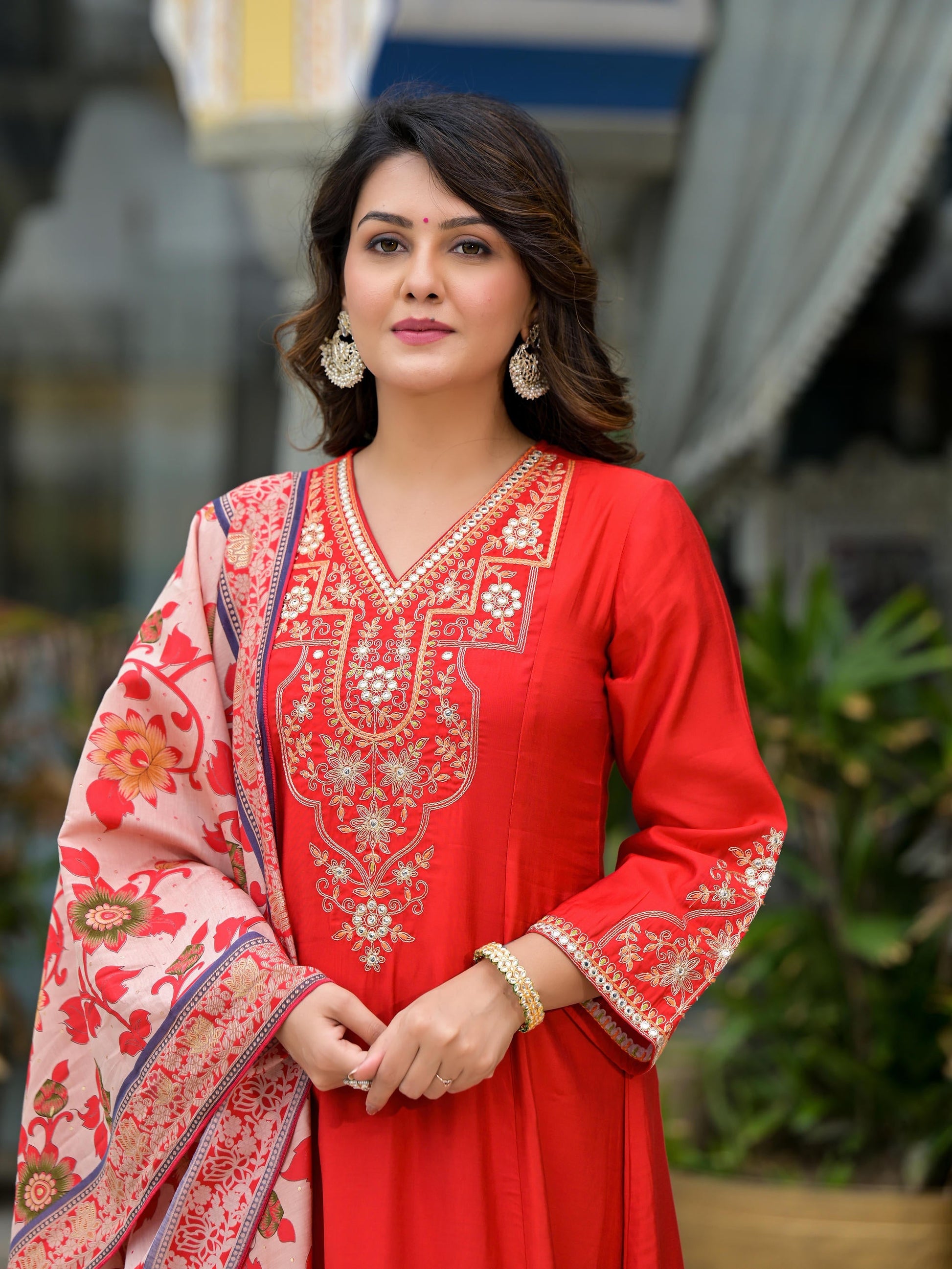 Juniper Women's Red Modal Embroidered Kurta Set