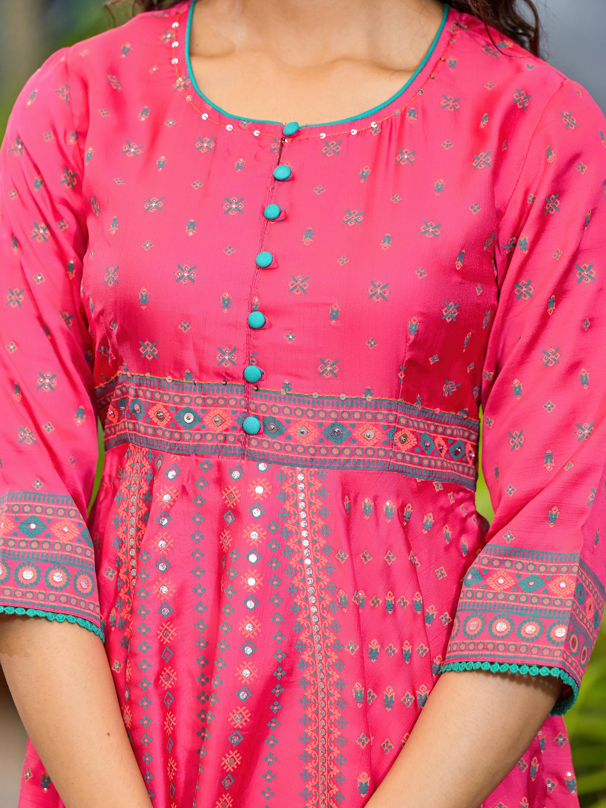 Juniper Women's Pink Polyester Printed Kurta Set