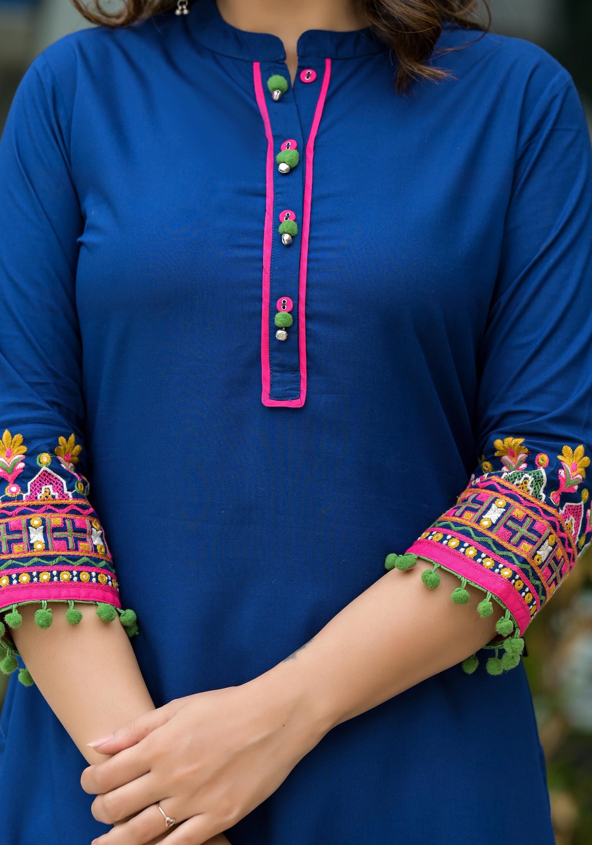 Juniper Blue Thread Embroidered A-Lined Liva Rayon Kurta With Beads & Sequins