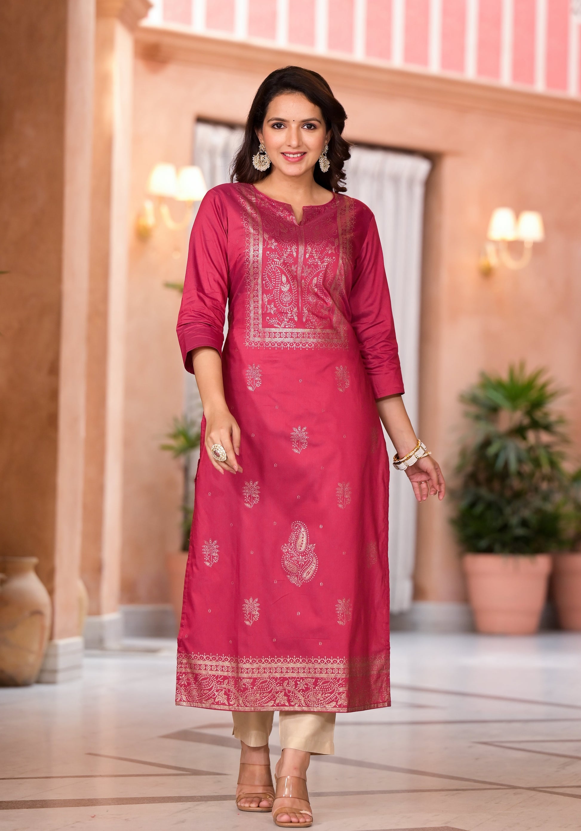Juniper Women's Maroon Ethnic Motif Printed Cotton Kurta | Grab2Buy