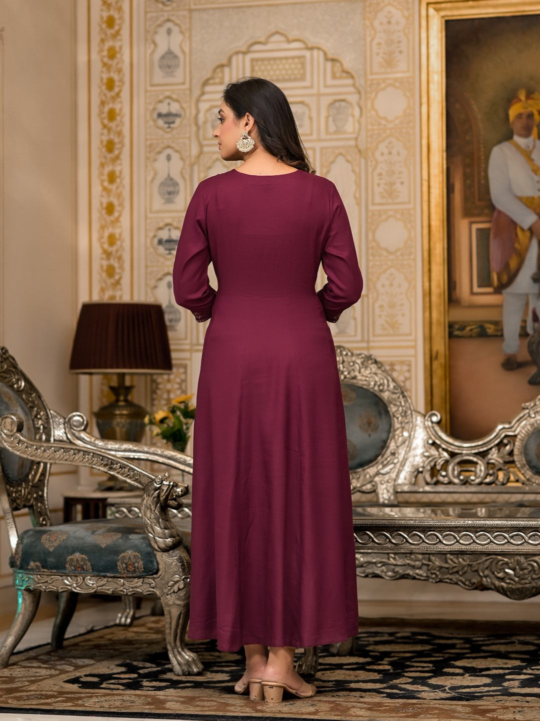 Juniper Women's Wine Mirror Embroidered Liva Rayon Dress For With Sequins