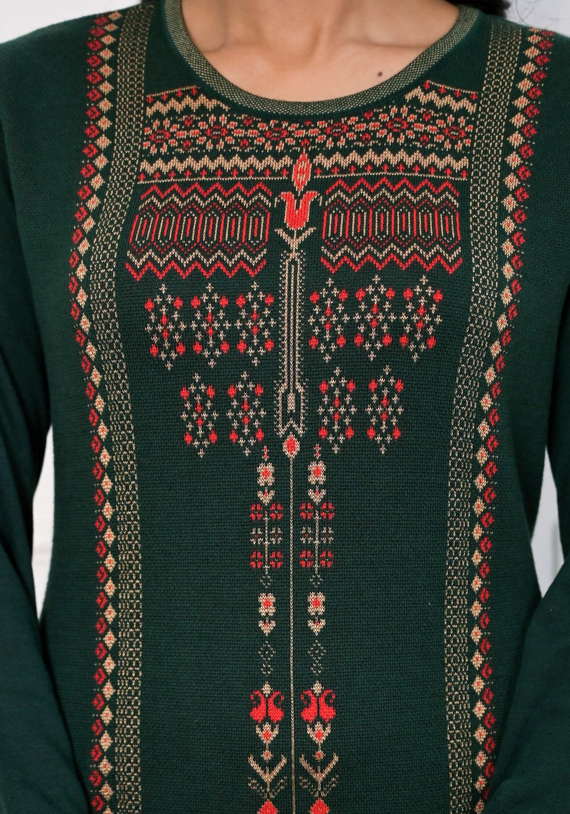 Juniper Bottle Green Ethnic Motif Printed Cotton Kurta