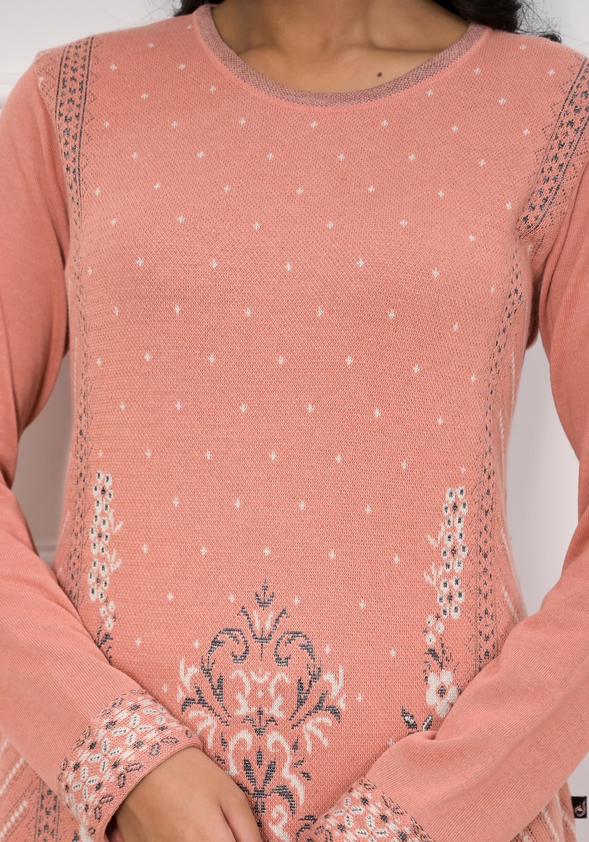 Juniper Women's Peach Ethnic Motif Printed Cotton Winter Wear Kurta