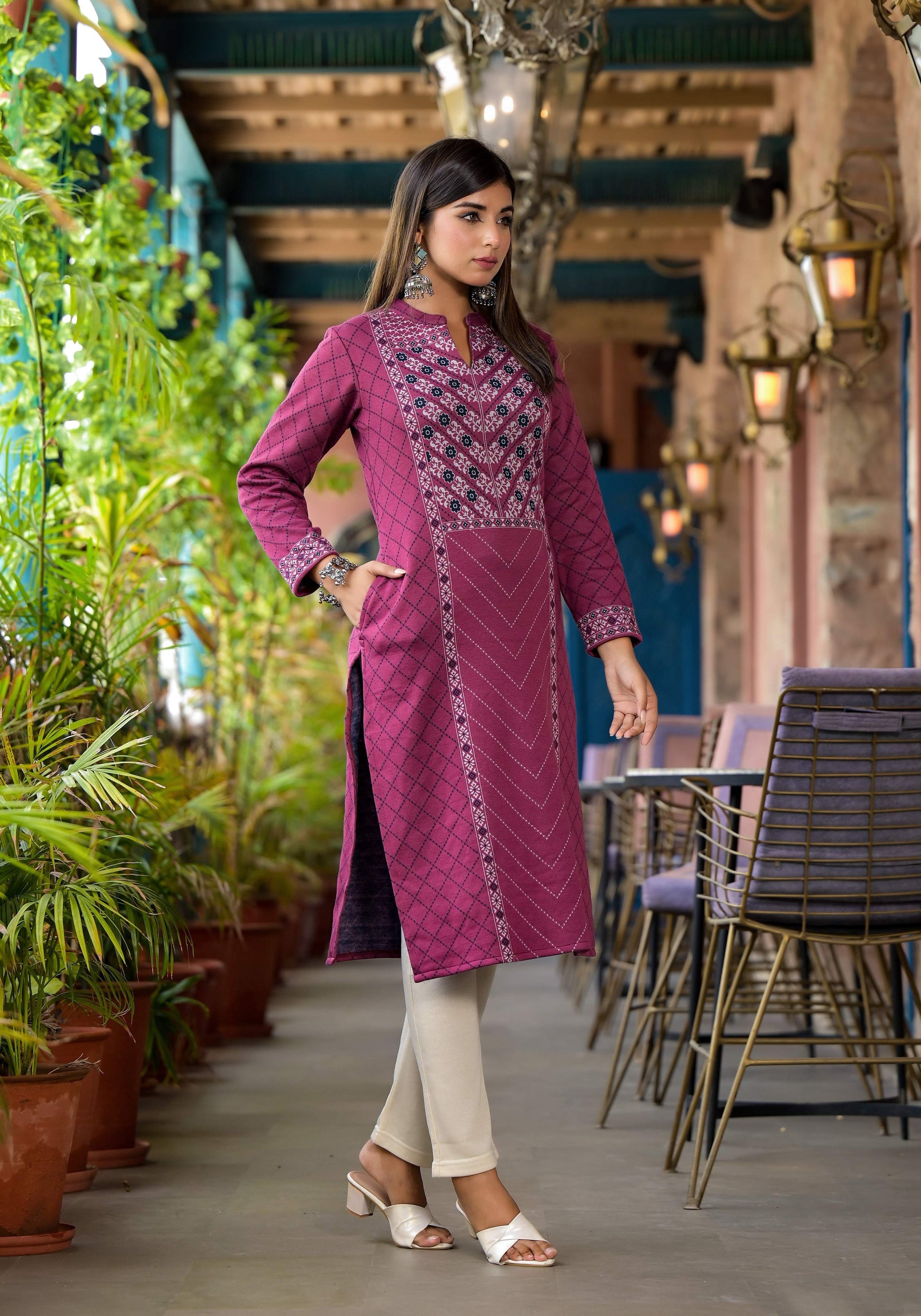 Juniper Onion Pink Floral Printed Cotton Kurta