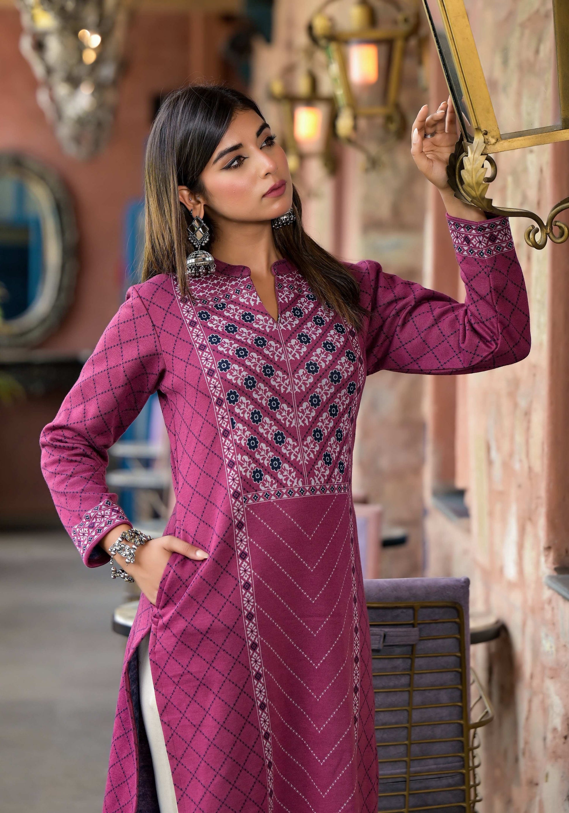 Juniper Onion Pink Floral Printed Cotton Kurta