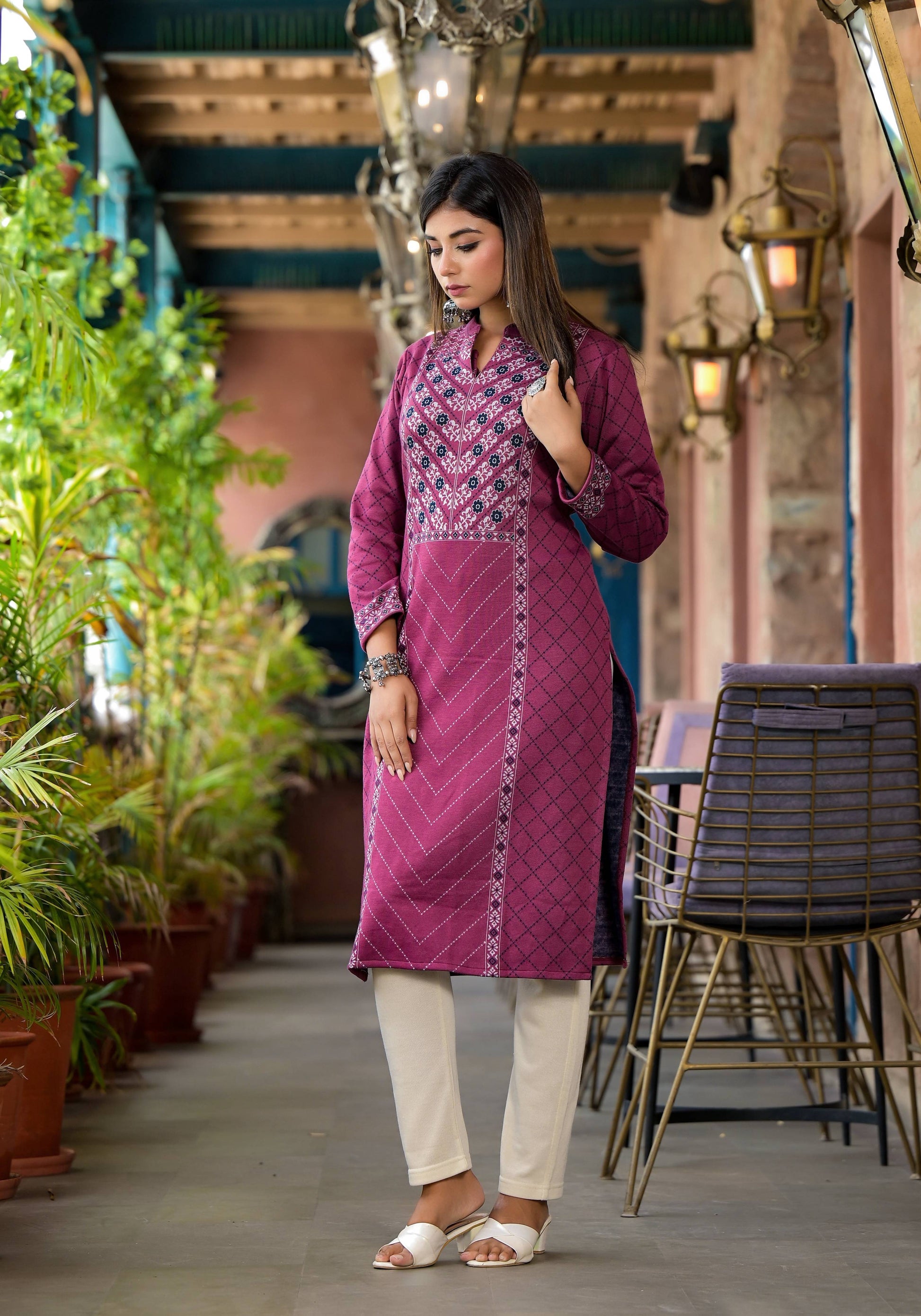 Juniper Onion Pink Floral Printed Cotton Kurta