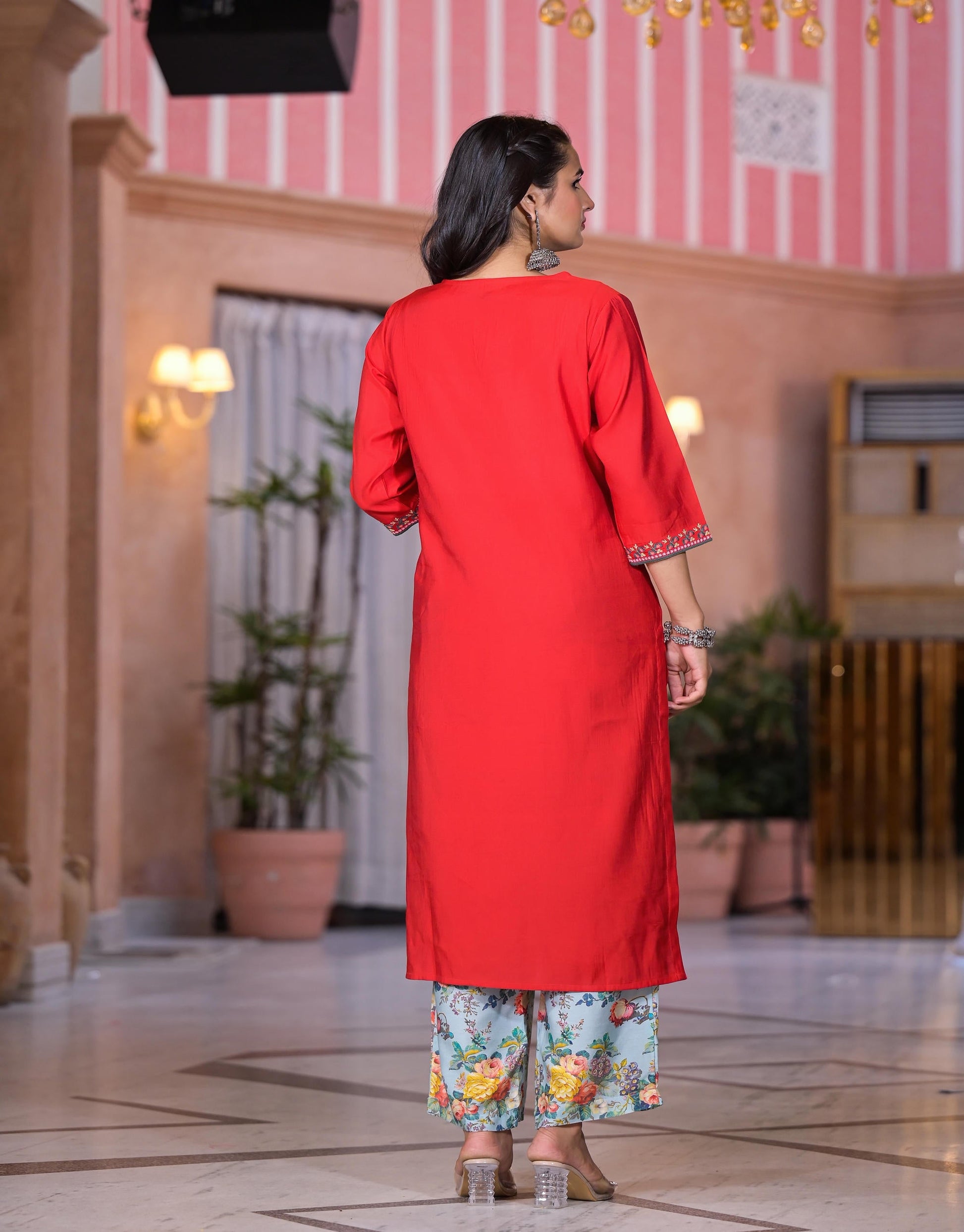 Juniper Women's Multi Color Floral Printed Viscose Kurta Set With Mirror & Thread Work