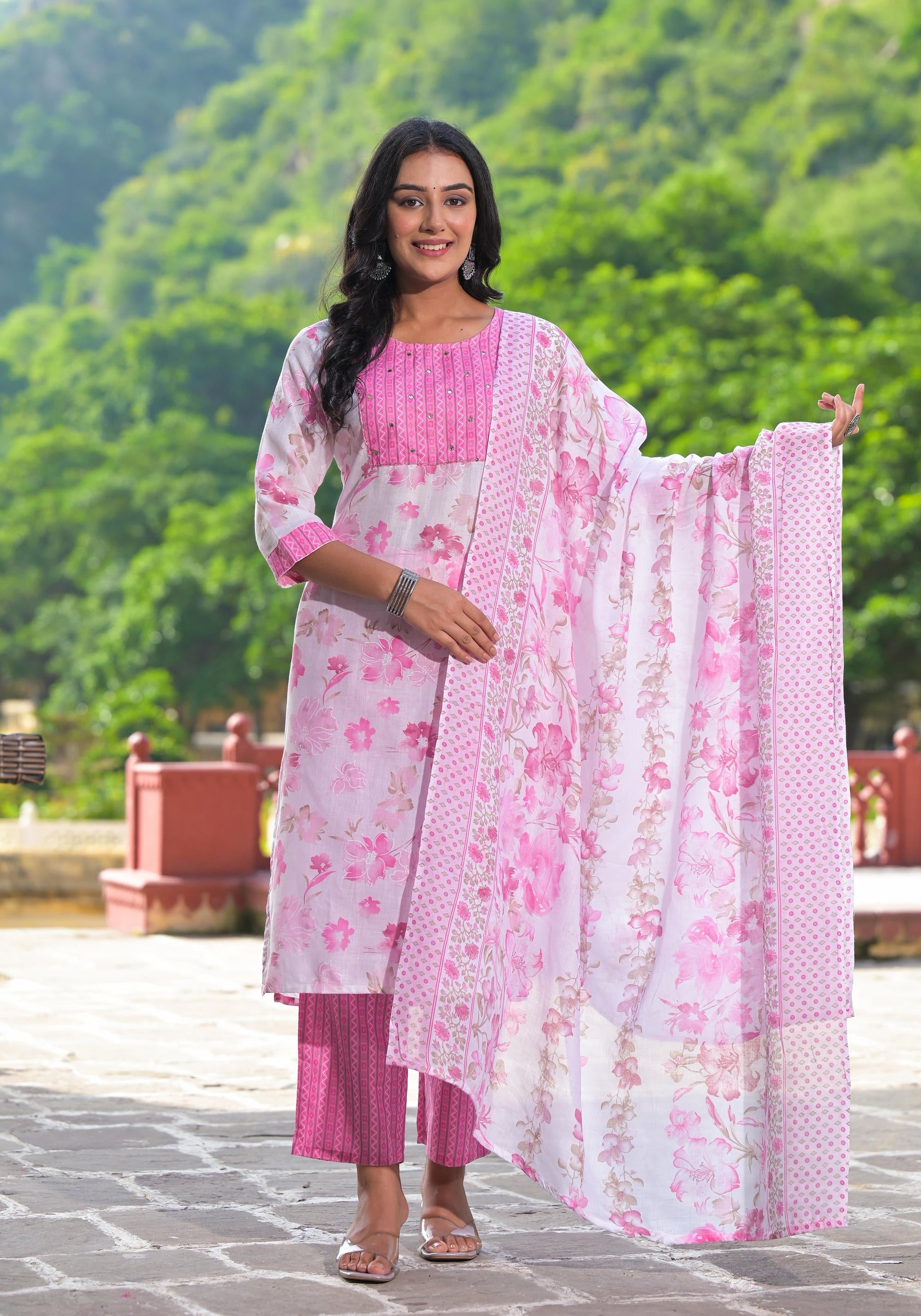 Juniper Women's Pink Pure Cotton Printed Kurta Set